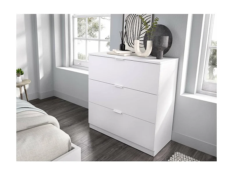 Cómoda 3 cajones acabado blanco, 82.5cm(alto) 82cm(ancho) 39cm(largo)