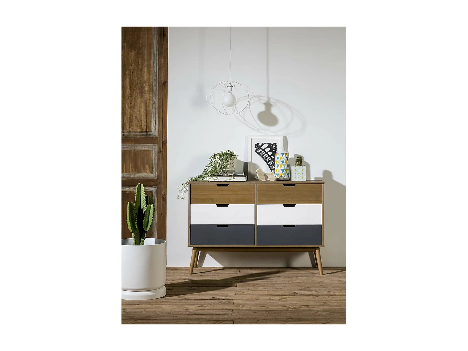 Cómoda modelo Cupido 6 cajones acabado a la cera, 100 x 40 x 82  (largo x ancho x alto)