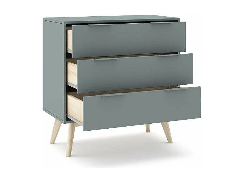 Cómoda para dormitorio modelo Nicolás 3 cajones acabado verde kaki/cera blanca, 80cm(anc