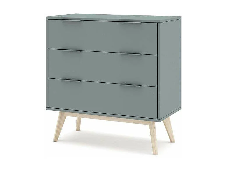 Cómoda para dormitorio modelo Nicolás 3 cajones acabado verde kaki/cera blanca, 80cm(anc