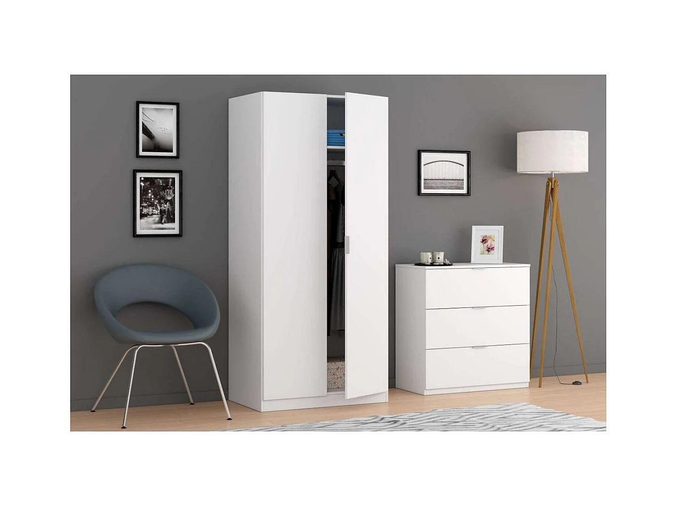 Cómoda 3 cajones Hierro en acabado blanco 80 cm(alto)77 cm(ancho)38 cm(largo)