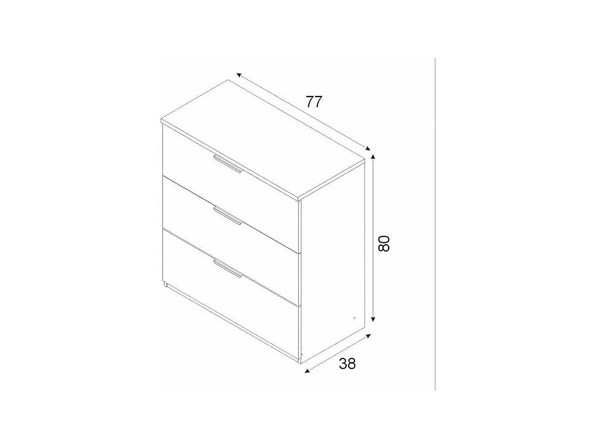 Cómoda 3 cajones Hierro en acabado blanco 80 cm(alto)77 cm(ancho)38 cm(largo)