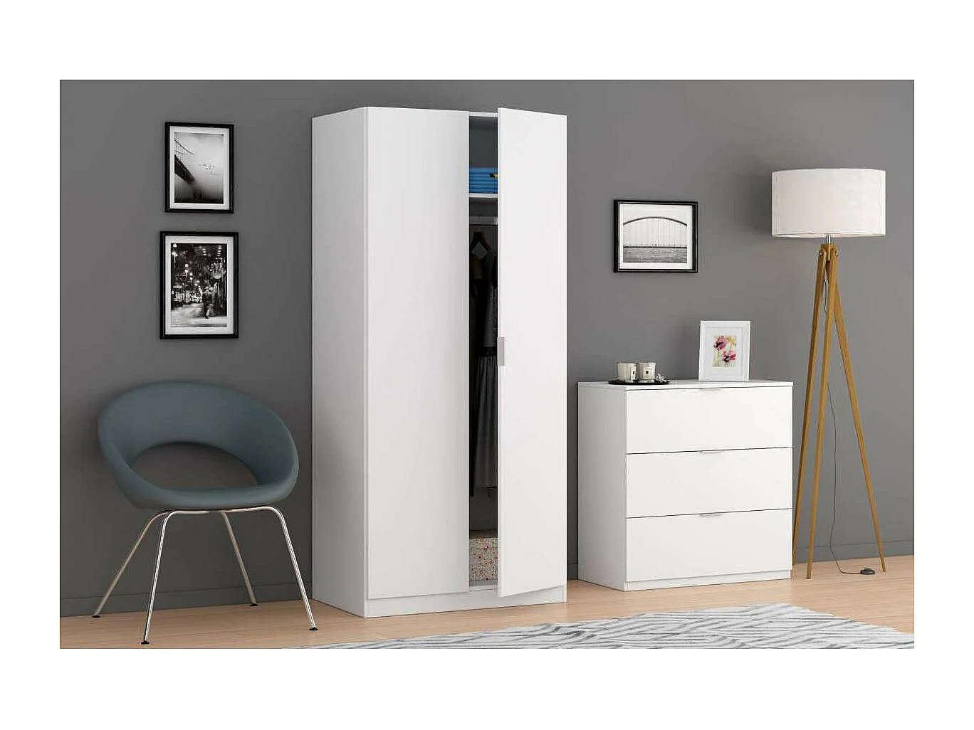 Cómoda 3 cajones Hierro en acabado blanco 80 cm(alto)77 cm(ancho)38 cm(largo)