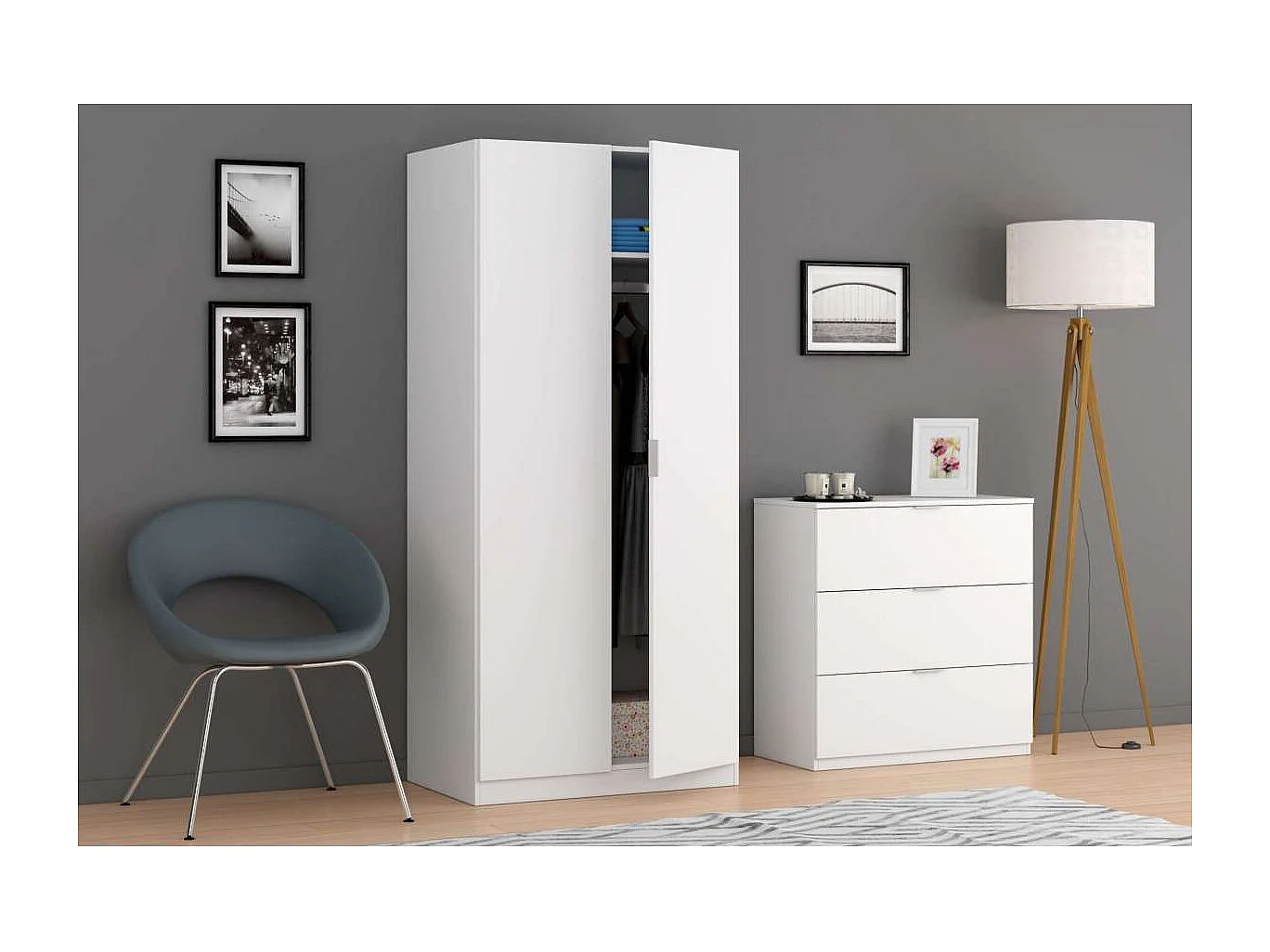 Cómoda 3 cajones Hierro en acabado blanco 80 cm(alto)77 cm(ancho)38 cm(largo)