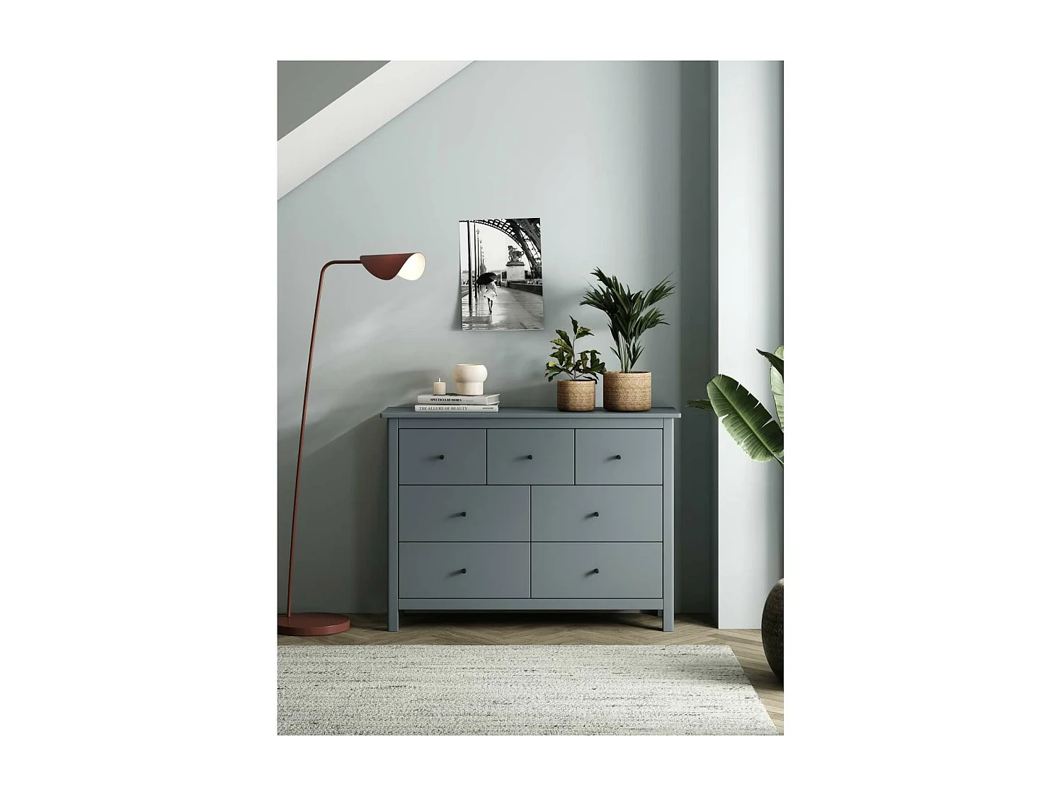 Cómoda para dormitorio modelo Miguel 4+ 3 cajones acabado verde kaki, 110cm(ancho) 80cm(a