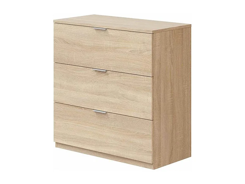 Cómoda 3 cajones Hierro en acabado roble canadian, 80cm(alto) 77cm(ancho) 38cm(largo)