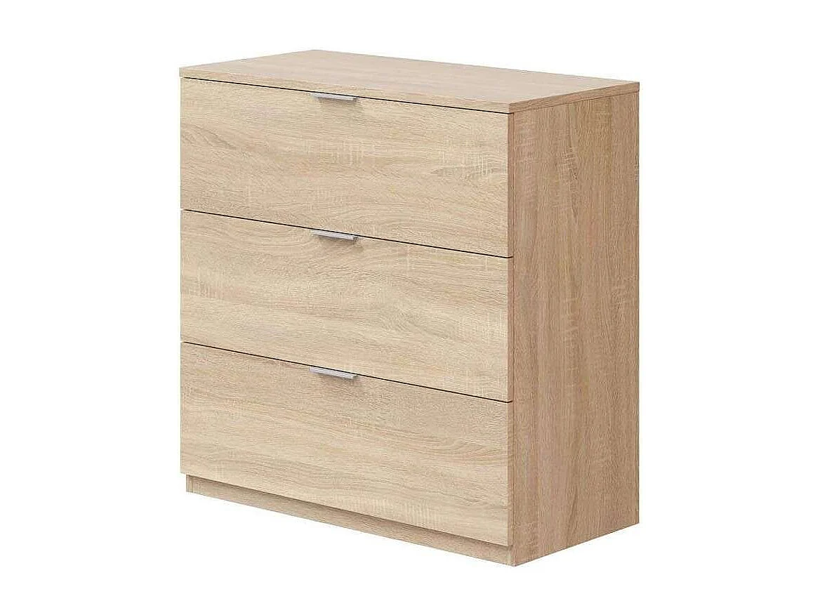 Cómoda 3 cajones Hierro en acabado roble canadian, 80cm(alto) 77cm(ancho) 38cm(largo)