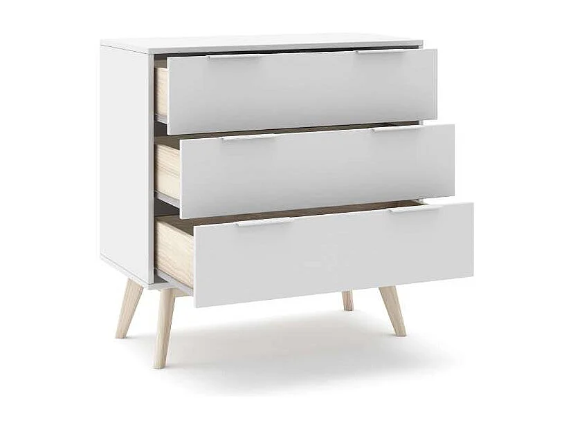 Cómoda 3 cajones Campos acabado blanco/blanco cera, 83cm(alto) 80cm(ancho) 40cm(largo)