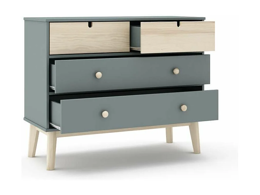 Cómoda 4 cajones modelo Estela acabado verde kaki/cera blanca, 81cm(alto) 100cm(ancho) 40