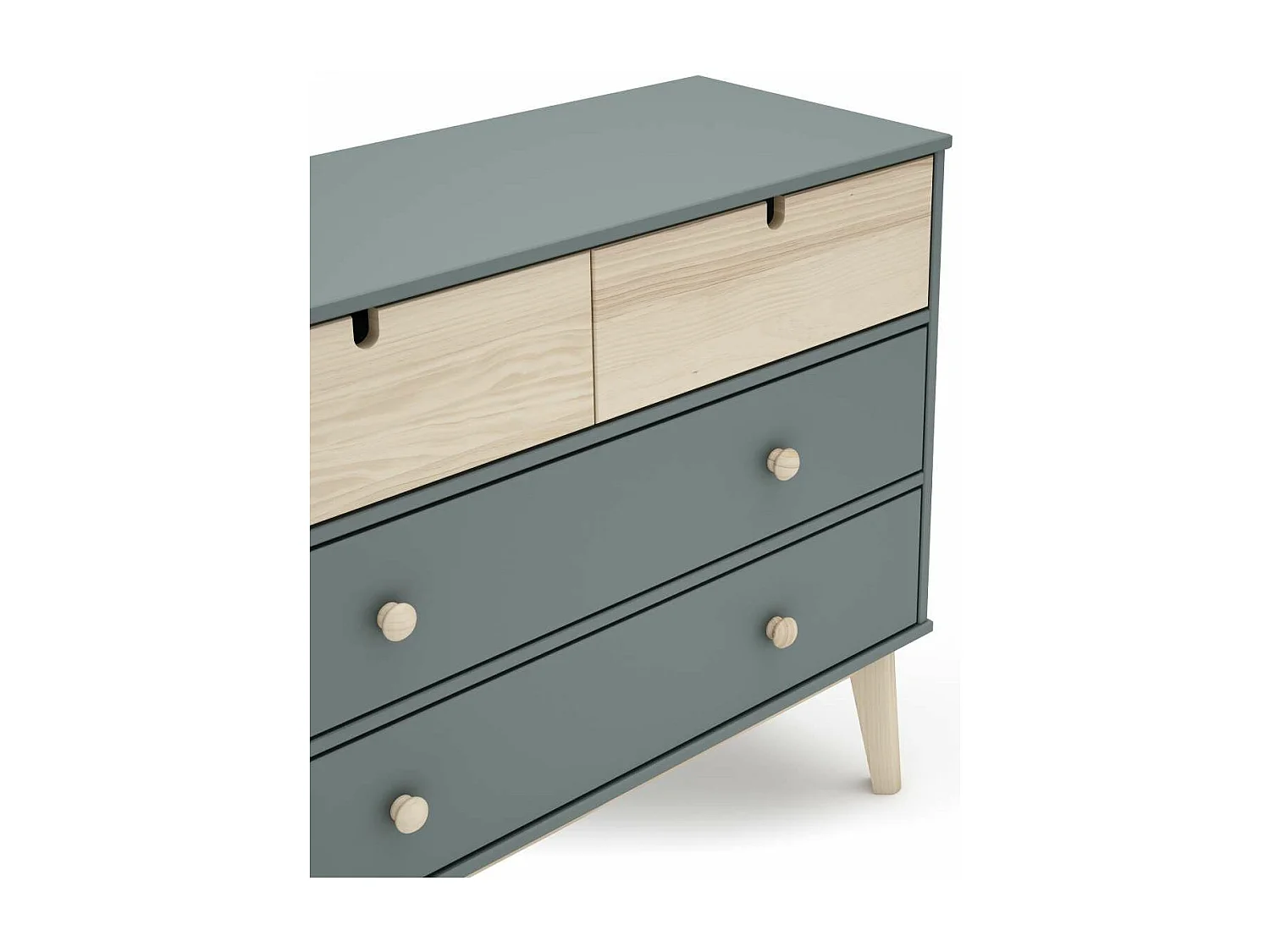 Cómoda 4 cajones modelo Estela acabado verde kaki/cera blanca, 81cm(alto) 100cm(ancho) 40