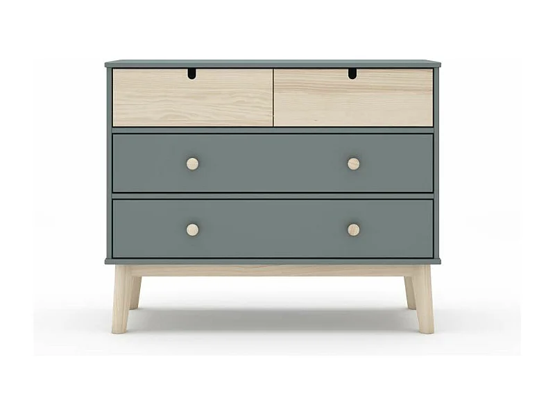 Cómoda 4 cajones modelo Estela acabado verde kaki/cera blanca, 81cm(alto) 100cm(ancho) 40