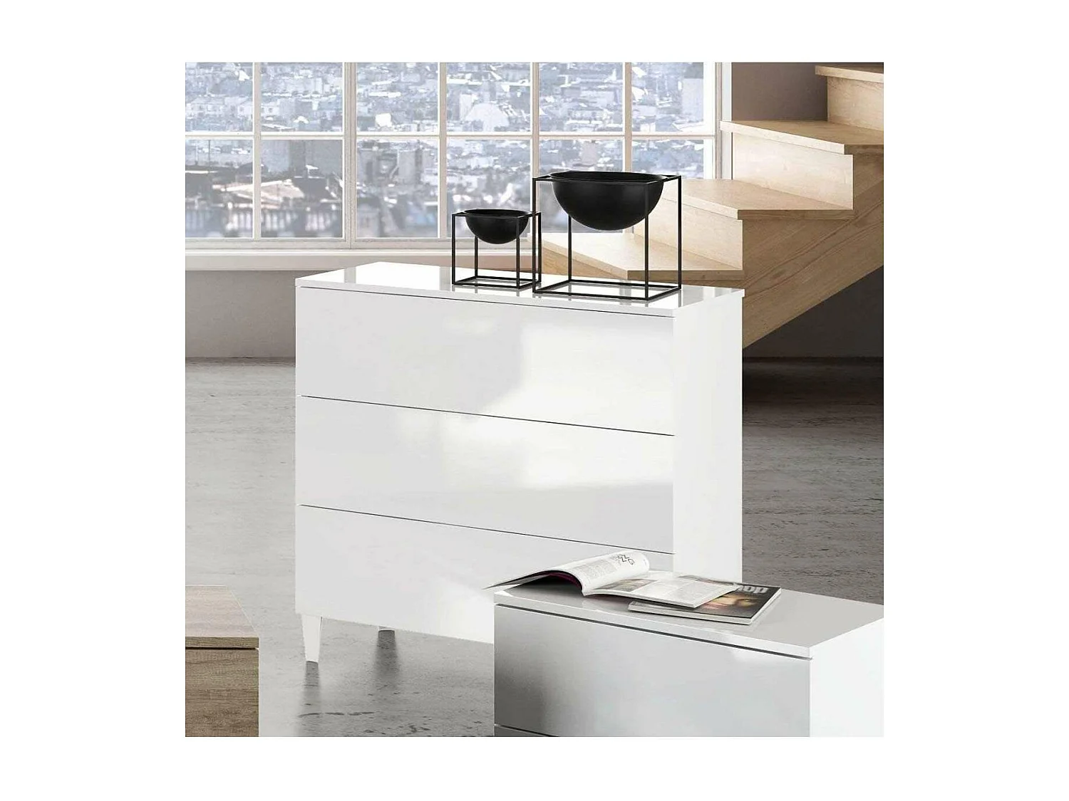 Comoda 3 Cajones Pekin en acabado blanco 76 cm(alto)80 cm(ancho)40 cm(largo)