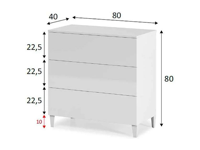 Comoda 3 Cajones Pekin en acabado blanco 76 cm(alto)80 cm(ancho)40 cm(largo)