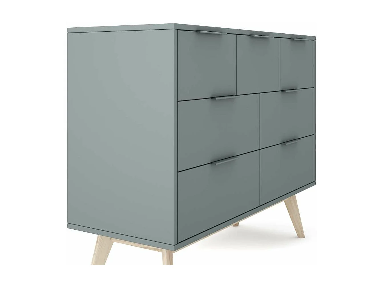 Cómoda para dormitorio modelo Nicolás 4 + 3 cajones acabado verde kaki/cera blanca, 120c
