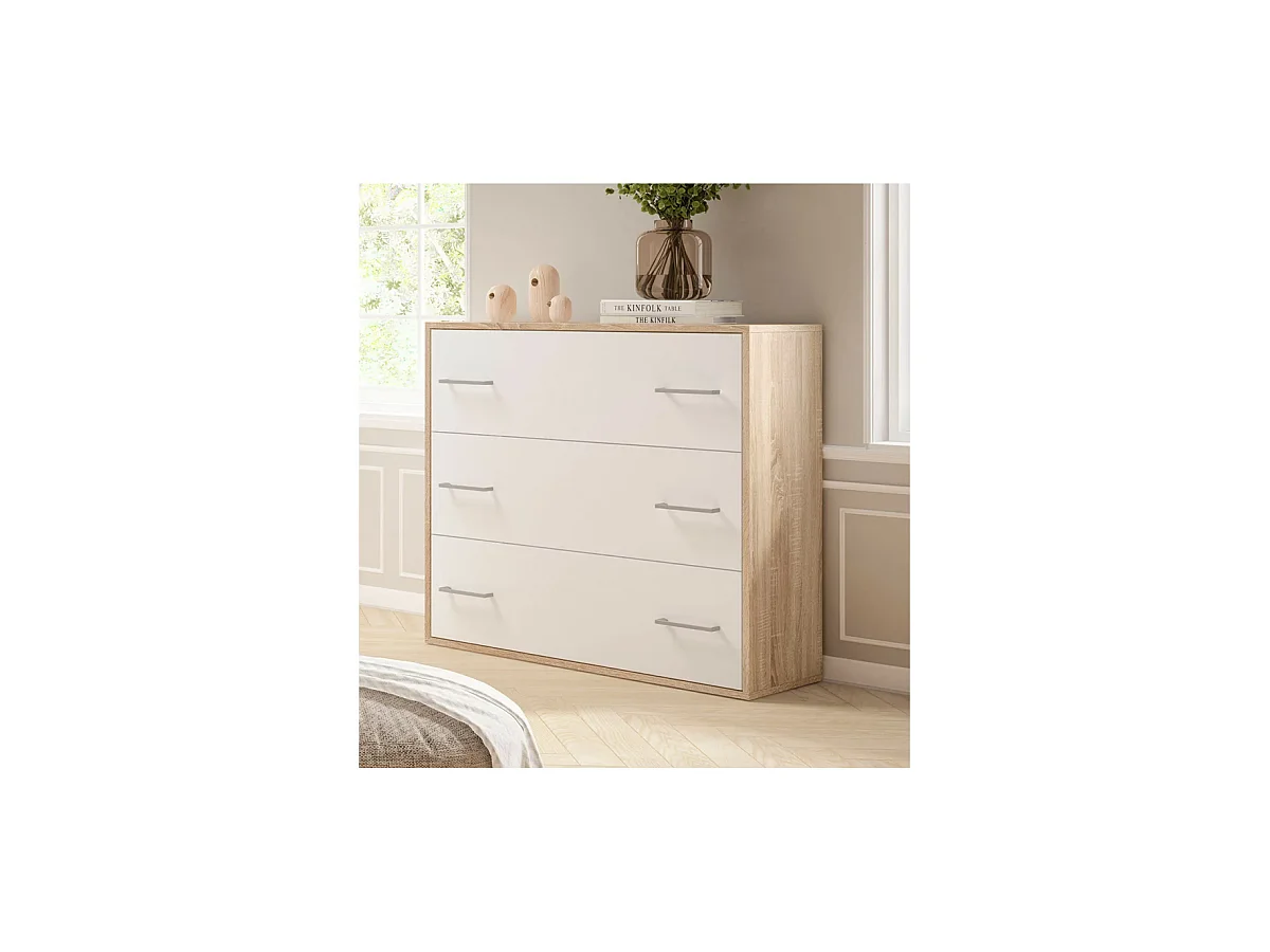 Cómoda 3 cajones Delicias acabado roble cambrian-blanco, 82.9cm(alto) 88cm(ancho) 40cm(la