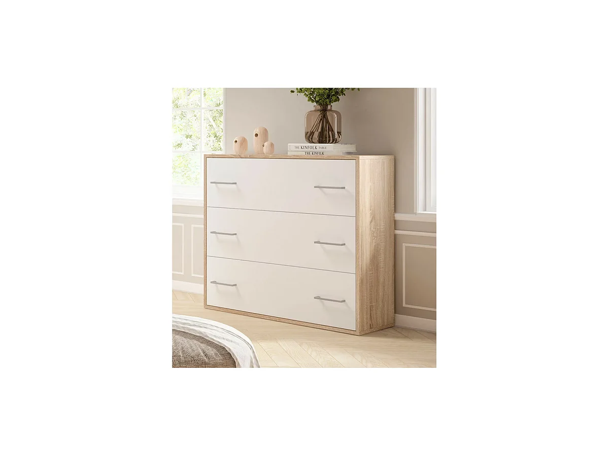 Cómoda 3 cajones Delicias acabado roble cambrian-blanco, 82.9cm(alto) 88cm(ancho) 40cm(la