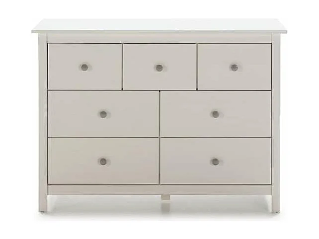 Cómoda 7 cajones modelo Bella acabado blanco, 110 cm(ancho) 80 cm(altura) 40 cm(fondo)