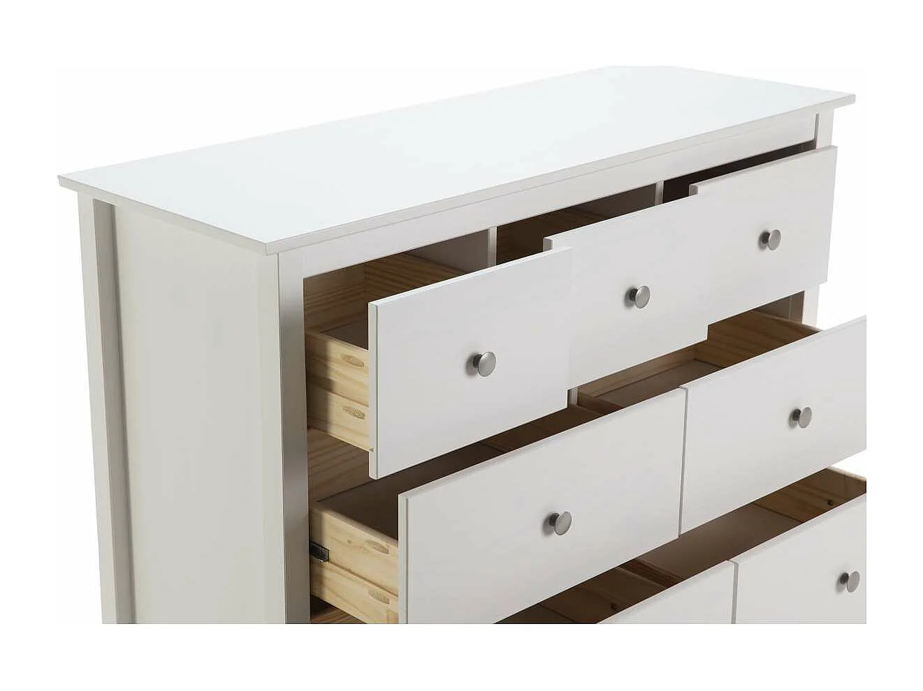 Cómoda 7 cajones modelo Bella acabado blanco, 110 cm(ancho) 80 cm(altura) 40 cm(fondo)