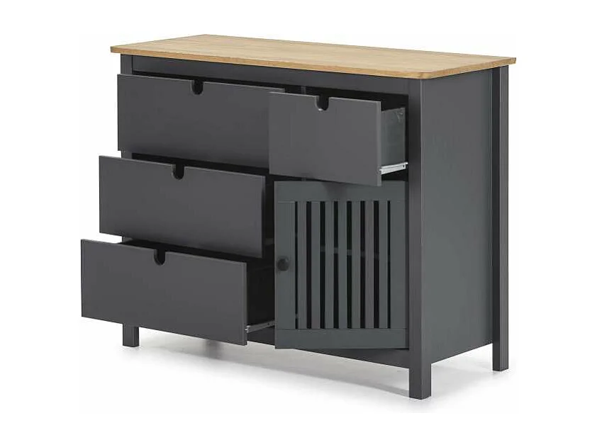 Cómoda 4 cajones 1 puerta acabado gris modelo Luna, 100 cm(ancho) 80 cm(alto) 40 cm (fond