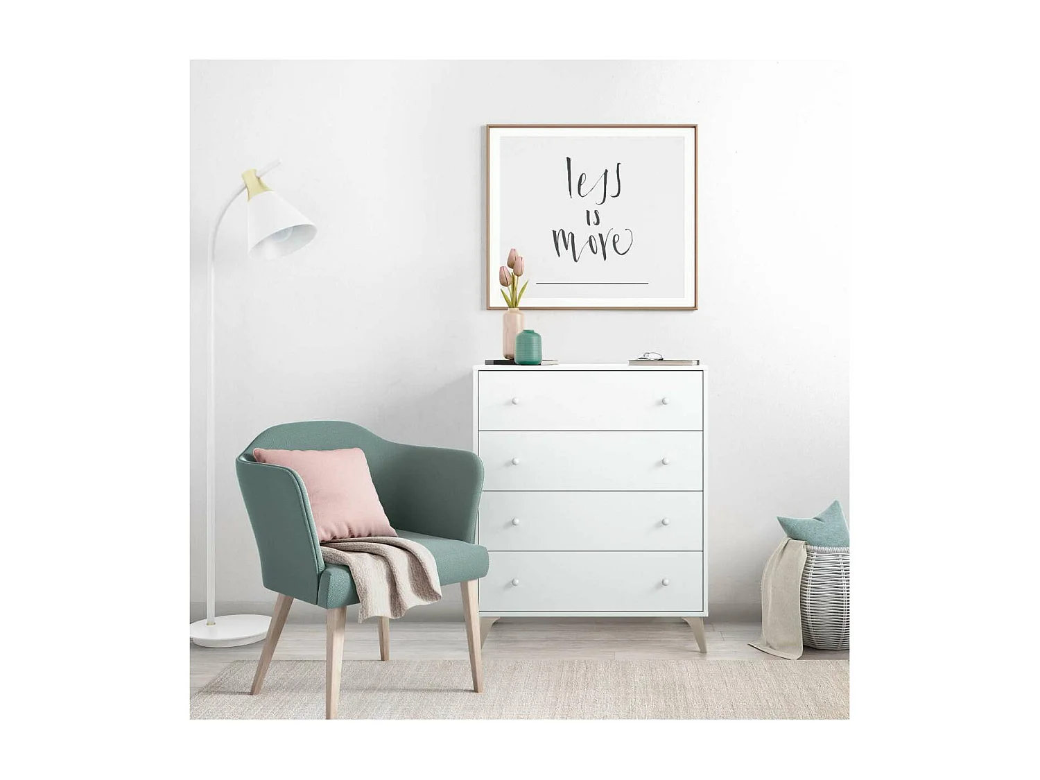 Comoda con 4 Cajones para Dormitorio Liss en Color Blanco Artik, 77,5 cm (Ancho) x 95 cm (