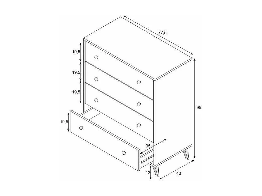 Comoda con 4 Cajones para Dormitorio Liss en Color Blanco Artik, 77,5 cm (Ancho) x 95 cm (