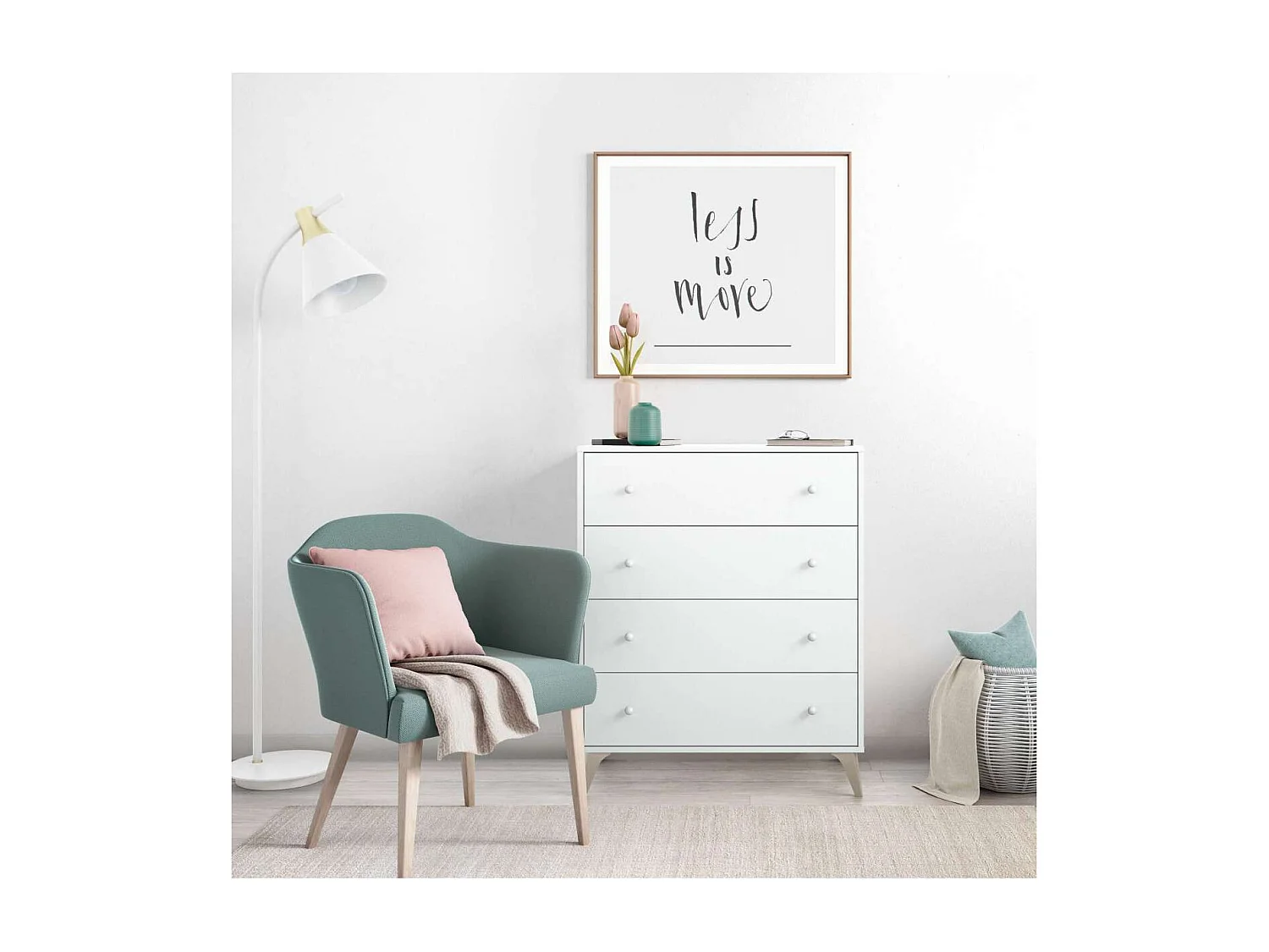 Comoda con 4 Cajones para Dormitorio Liss en Color Blanco Artik, 77,5 cm (Ancho) x 95 cm (