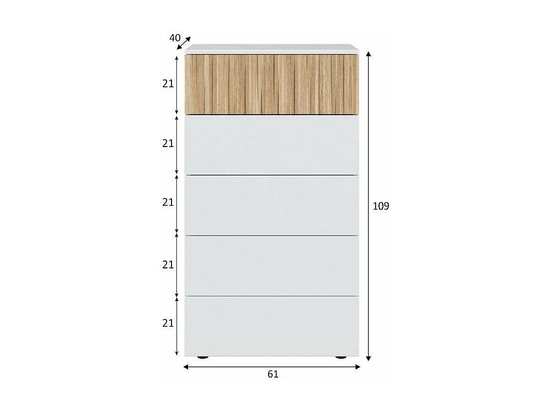 Sinfonier 5 cajones Modelo Tempo en blanco/natur. 109 cm (alto), 61 cm (ancho), 40 cm (fon