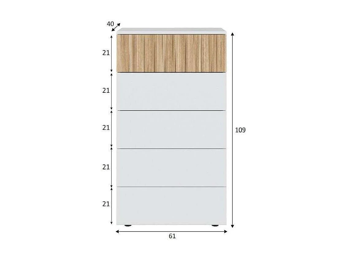 Sinfonier 5 cajones Modelo Tempo en blanco/natur. 109 cm (alto), 61 cm (ancho), 40 cm (fon