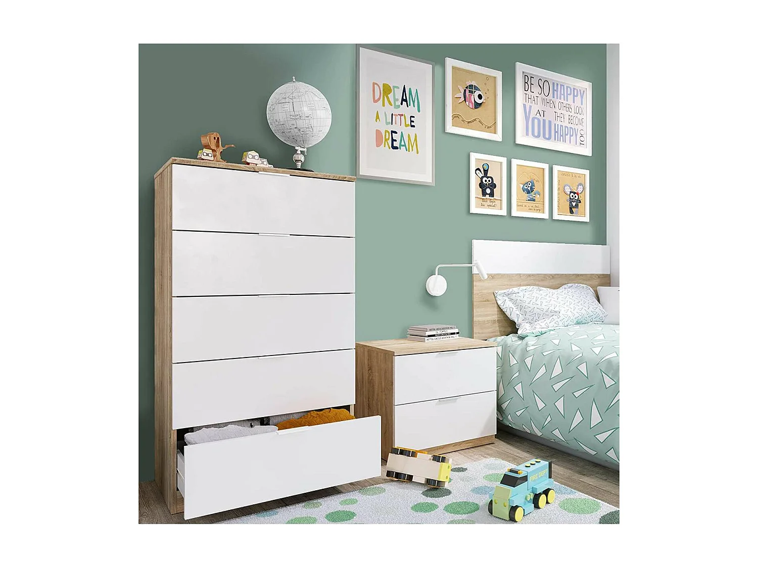 Sinfonier 5 cajones Modelo Maya en roble canadian y blanco artik 110 cm(alto)60 cm(ancho)4