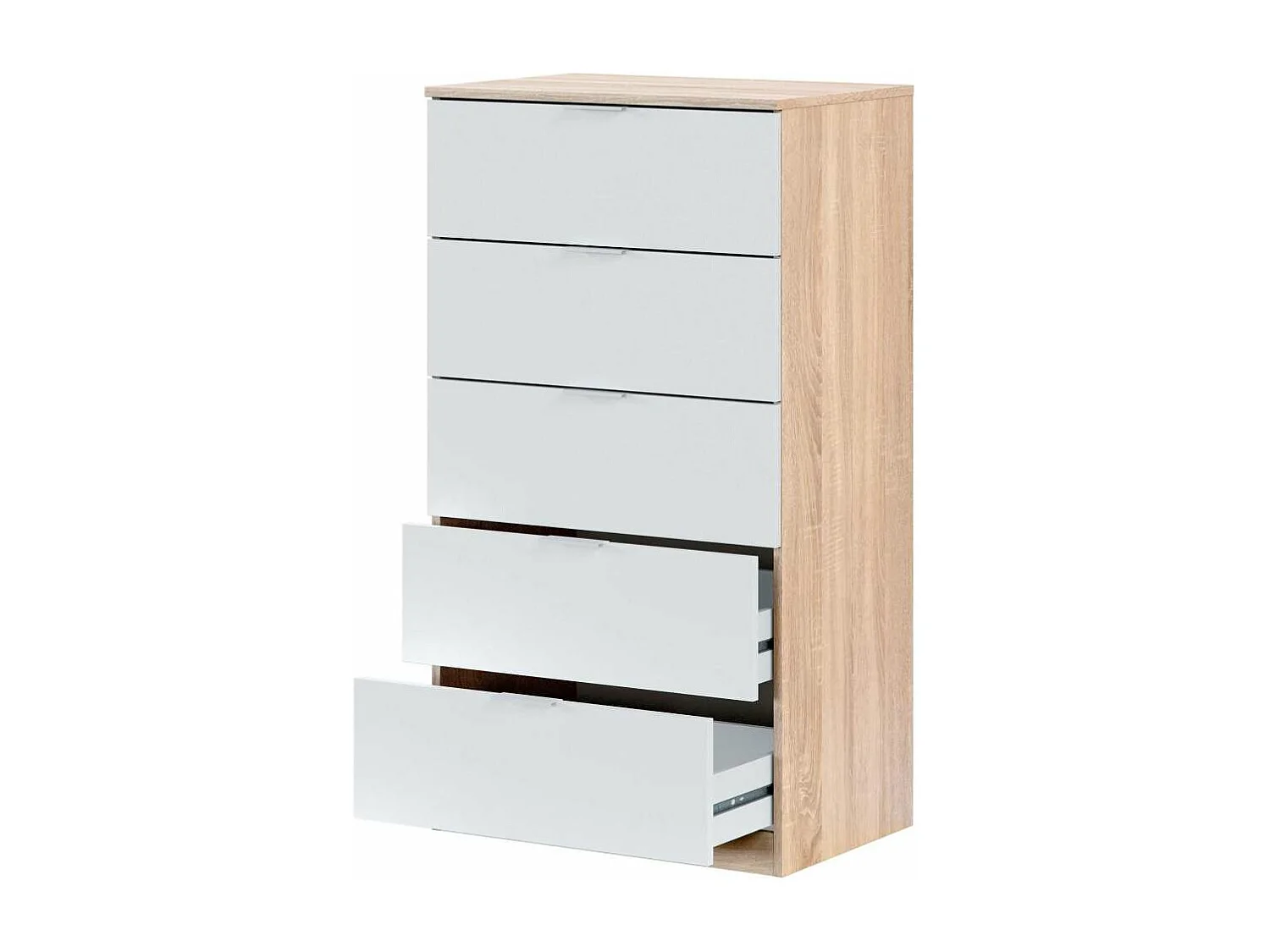 Sinfonier 5 cajones Modelo Maya en roble canadian y blanco artik 110 cm(alto)60 cm(ancho)4