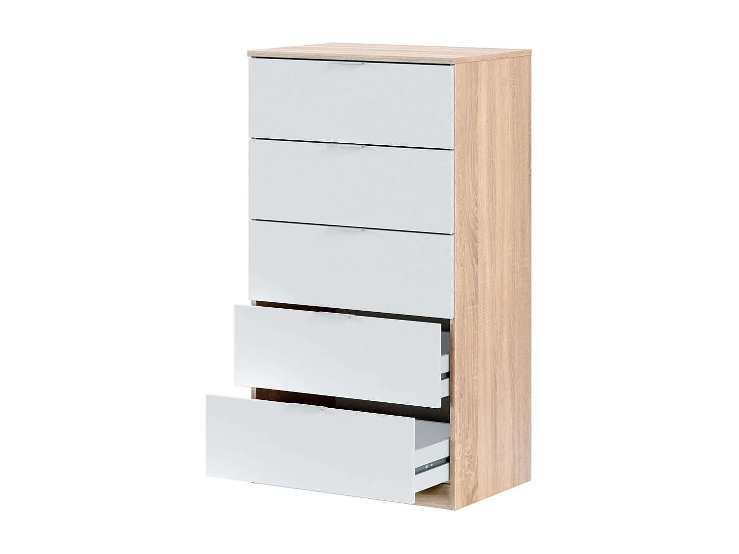 Sinfonier 5 cajones Modelo Maya en roble canadian y blanco artik 110 cm(alto)60 cm(ancho)4
