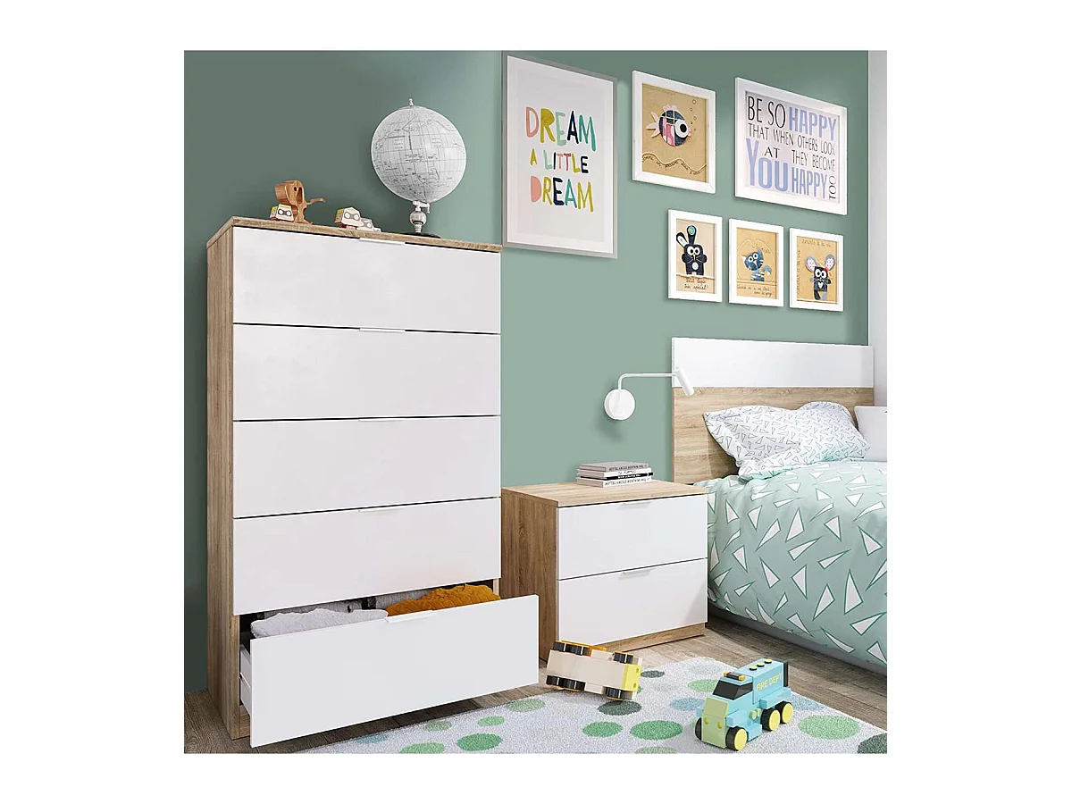 Sinfonier 5 cajones Modelo Maya en roble canadian y blanco artik 110 cm(alto)60 cm(ancho)4