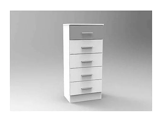 Sinfonier 5 cajones Oviedo acabado en blanco-plata, 46cm(Ancho) 33cm(Fondo) 108cm(Alto