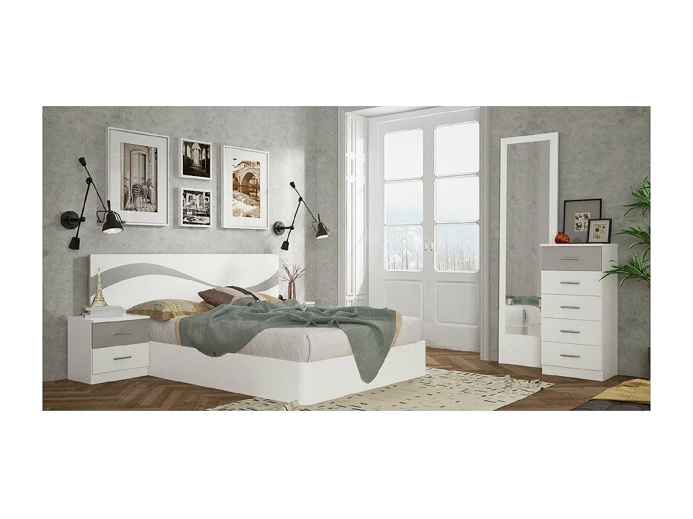 Sinfonier 5 cajones Oviedo acabado en blanco-plata, 46cm(Ancho) 33cm(Fondo) 108cm(Alto