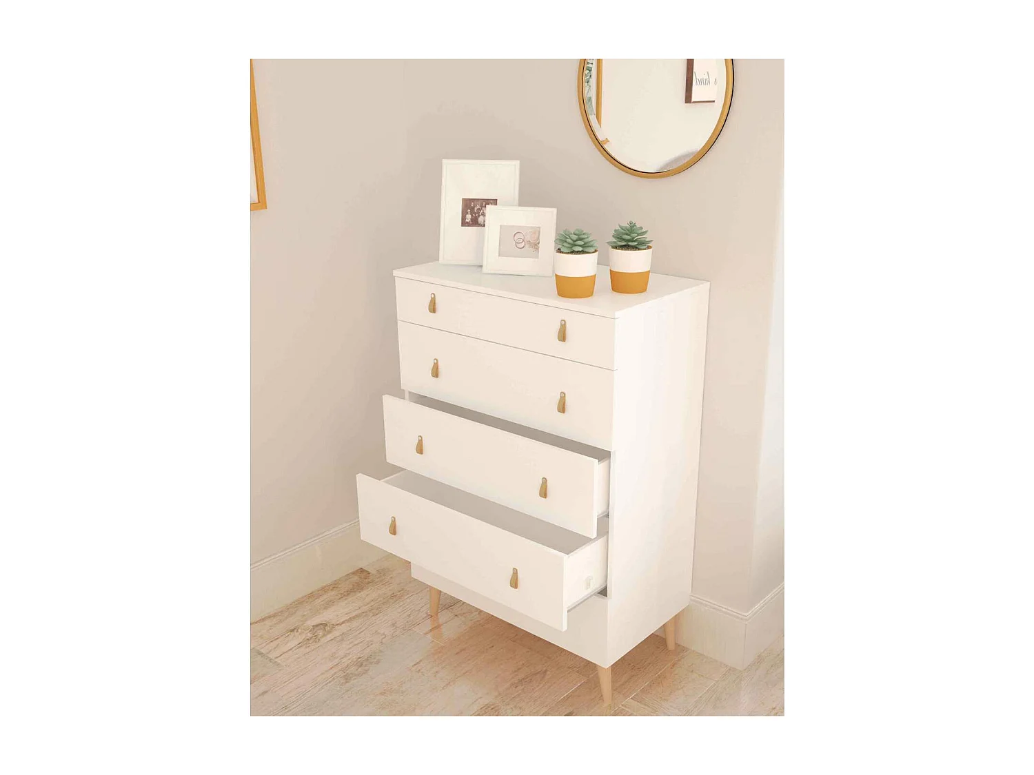 Sifonier Tokio con 5 Cajones en blanco. 119 cm(alto), 80 cm(ancho), 48 cm(fondo)