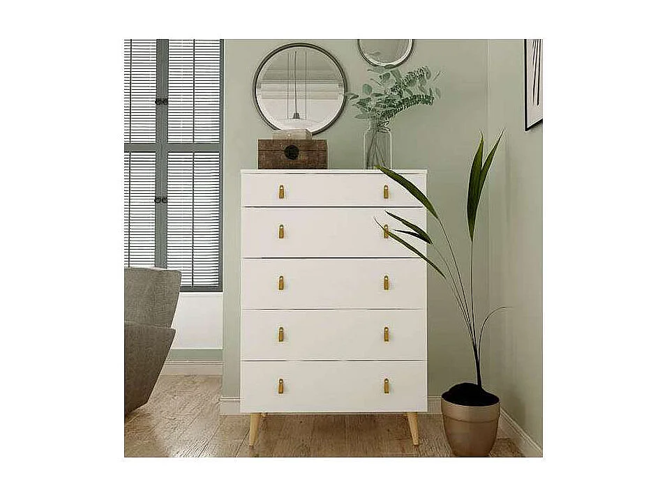 Sinfonier Tokio con 5 Cajones en blanco. 119 cm(alto), 80 cm(ancho), 48 cm(fondo)