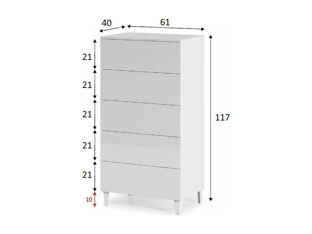 Sifonier 5 Cajones Pekin acabado blanco 117 cm(alto)61 cm(ancho)40 cm(fondo)