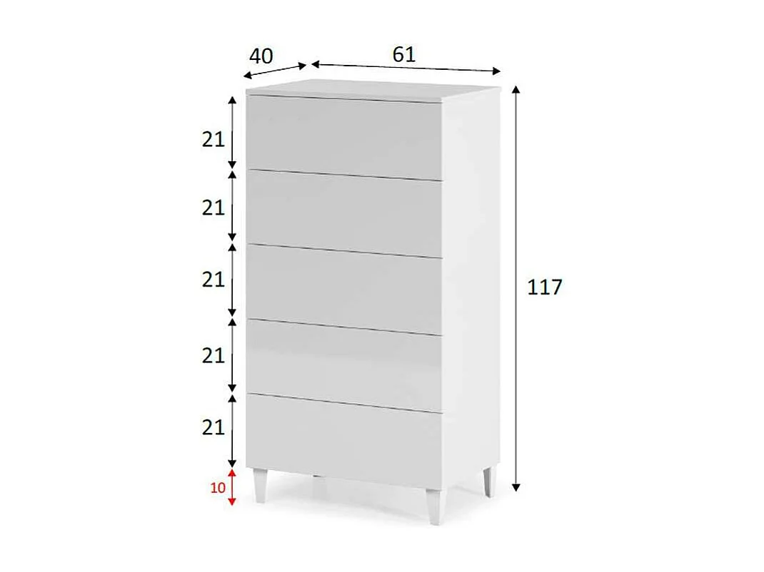 Sifonier 5 Cajones Pekin acabado blanco 117 cm(alto)61 cm(ancho)40 cm(fondo)