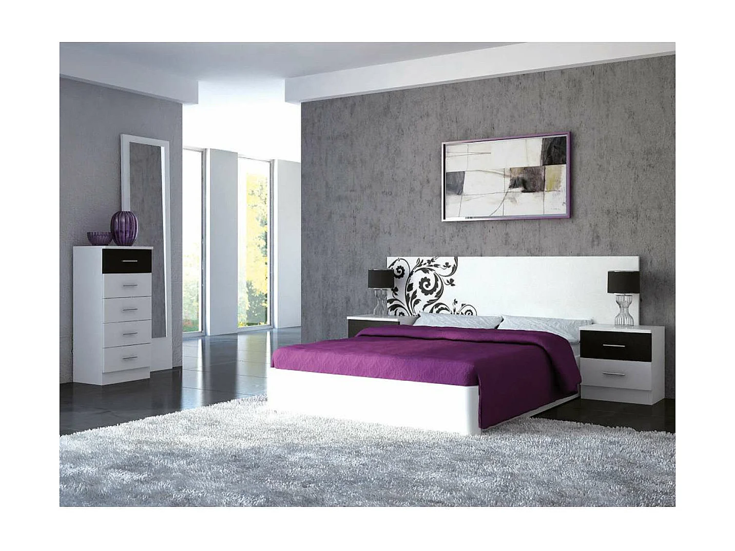 Sinfonier 5 cajones Oviedo acabado en blanco-negro, 46cm(Ancho) 33cm(Fondo) 108cm(Alto