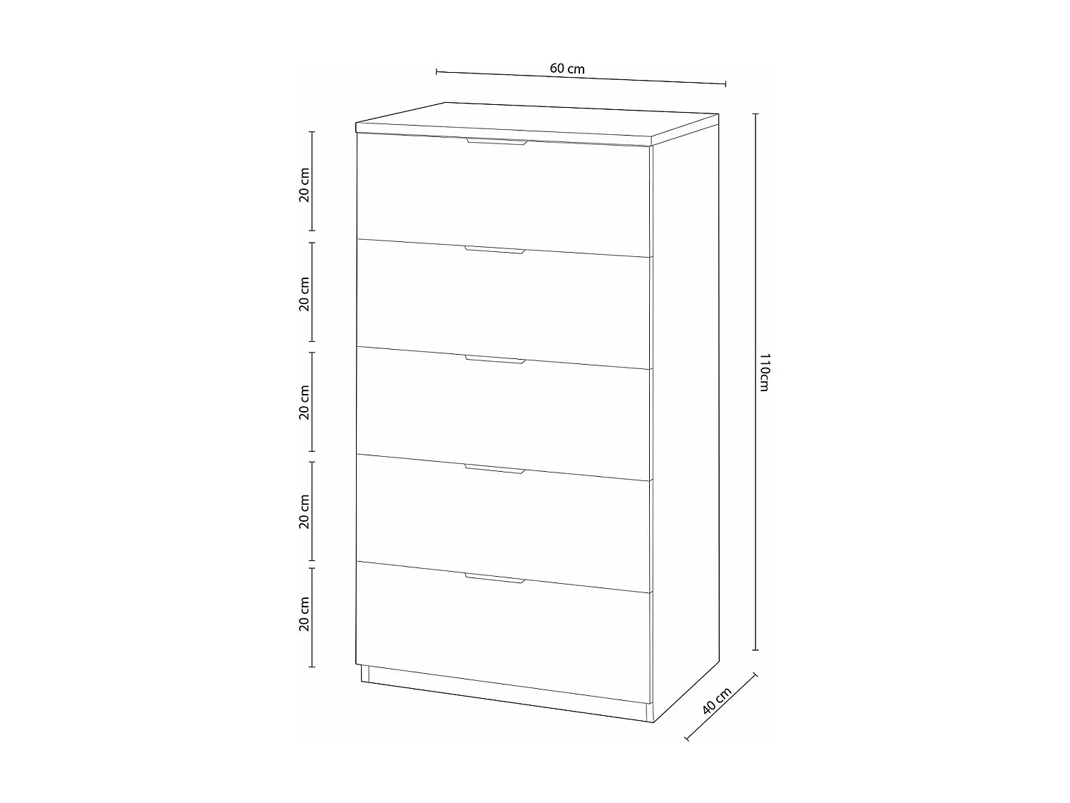 Sinfonier 5 cajones Modelo Maya en blanco 110 cm(alto)60 cm(ancho)40 cm(fondo)