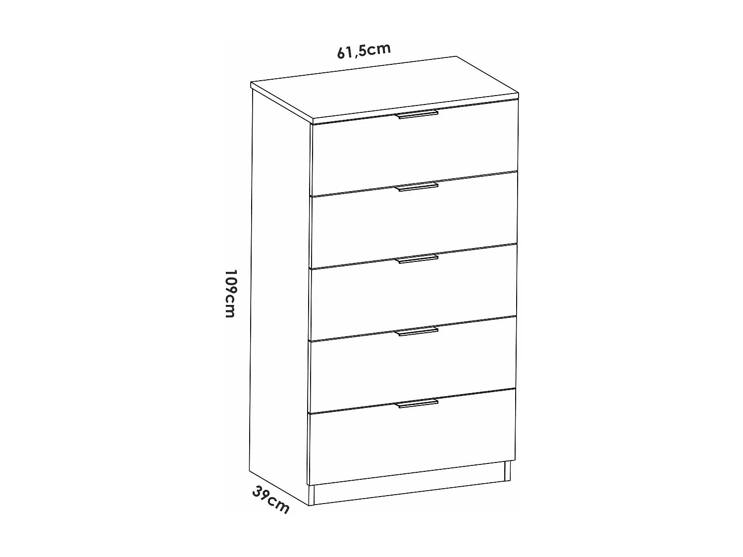 Sinfonier 5 Cajones para Dormitorio acabado blanco, 61cm(Ancho)  39cm(Fondo) 109cm(Alto).