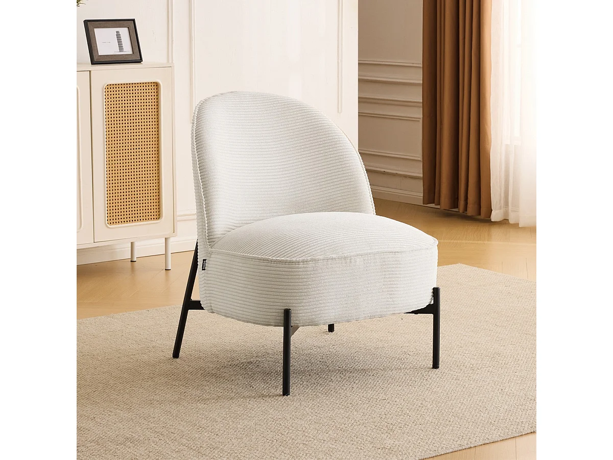 Fauteuil en velours côtelé beige - Basile