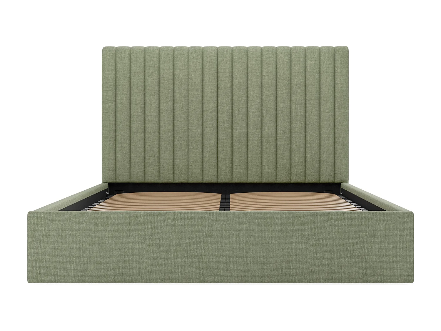 Lit coffre 120 x 190 cm avec tête de lit coutures verticales - Tissu - Vert clair - SARAH