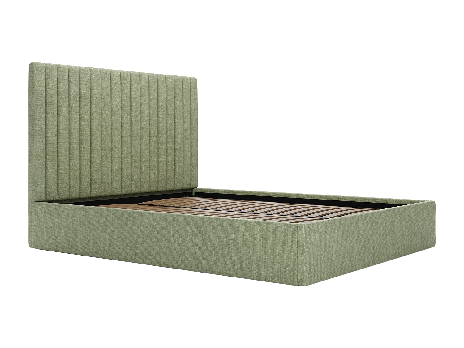 Lit coffre 120 x 190 cm avec tête de lit coutures verticales - Tissu - Vert clair - SARAH