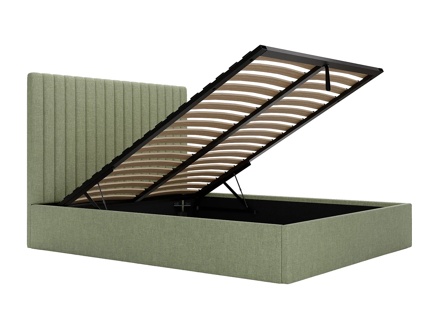 Lit coffre 120 x 190 cm avec tête de lit coutures verticales - Tissu - Vert clair - SARAH