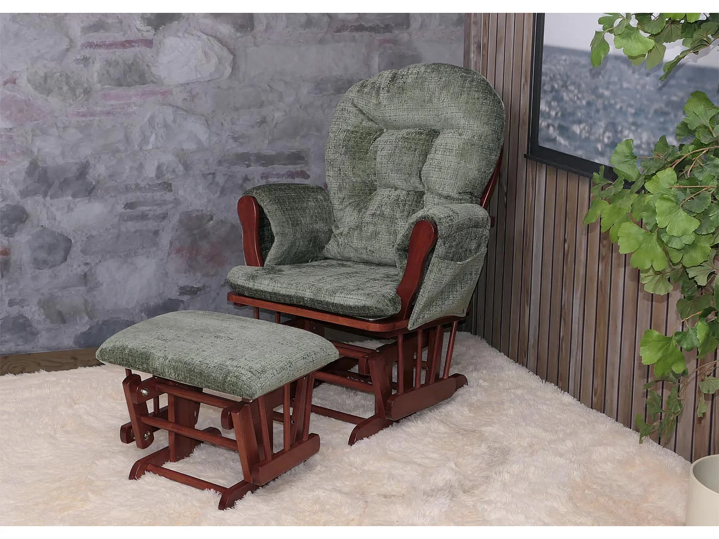 Fauteuil de relaxation MCW-C76,  vert, piétement foncé