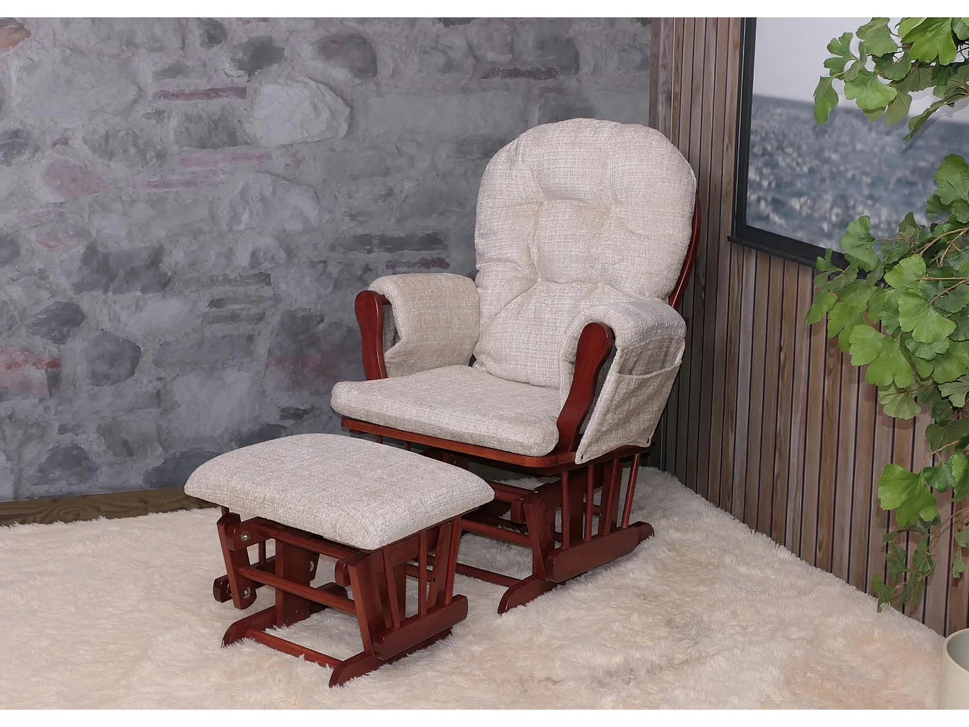 Fauteuil de relaxation MCW-C76,  crème, piétement foncé
