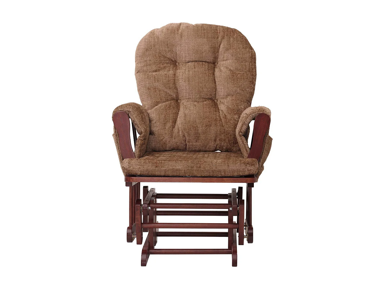 Poltrona a dondolo MCW-C76 sedia relax poggiapiedi Stoffa/tessuto ciniglia (465g/m²) ~ marrone chiaro, struttura scura