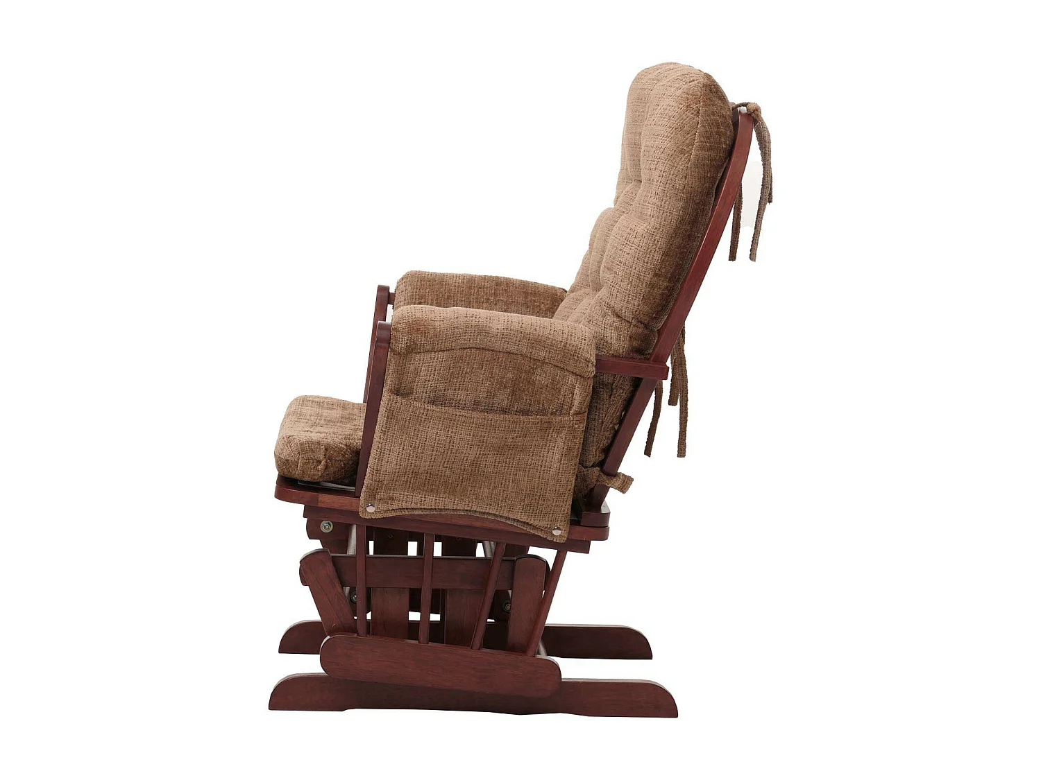 Poltrona a dondolo MCW-C76 sedia relax poggiapiedi Stoffa/tessuto ciniglia (465g/m²) ~ marrone chiaro, struttura scura