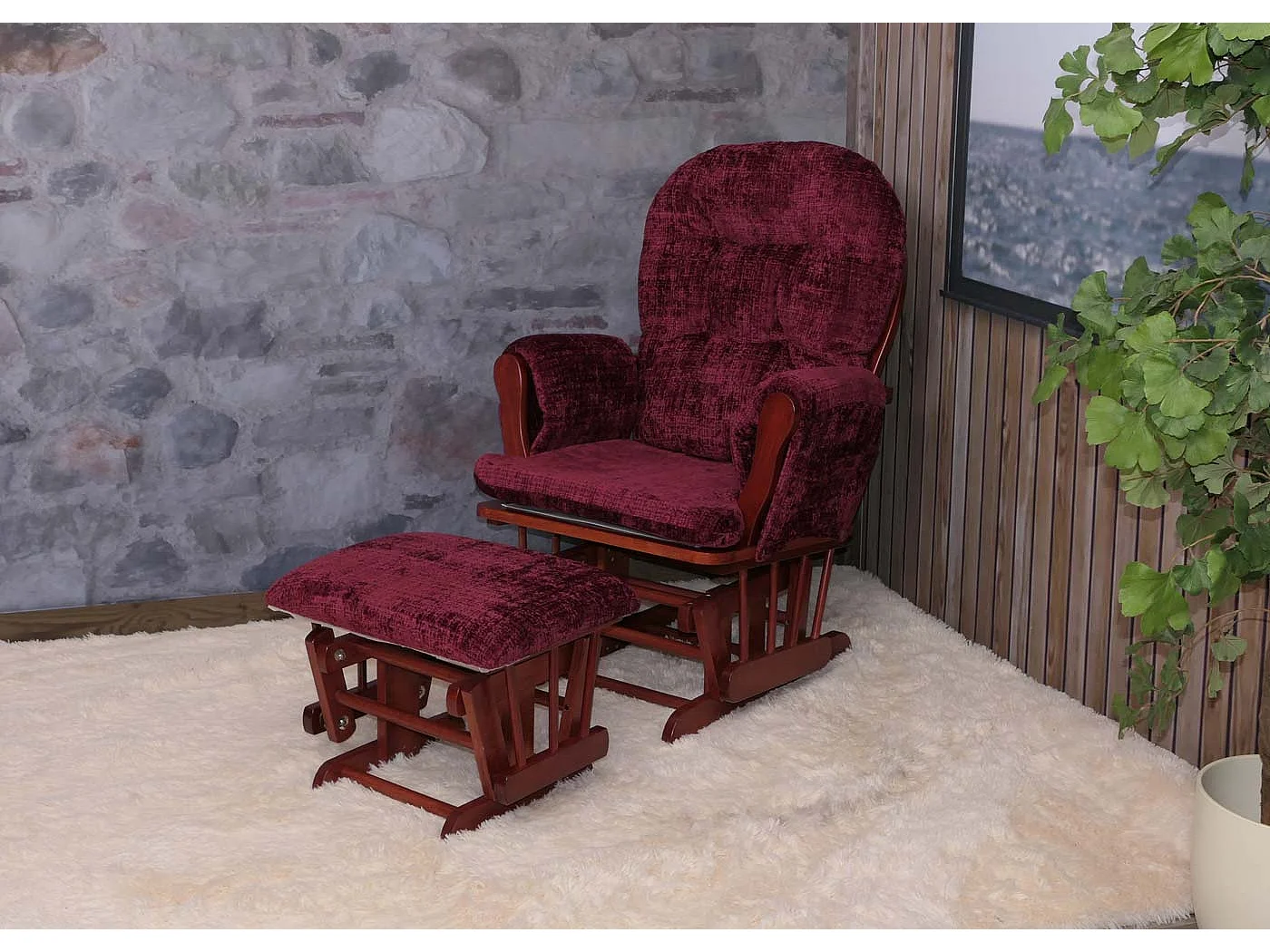 Fauteuil de relaxation MCW-C76,  bordeaux, piètement foncé